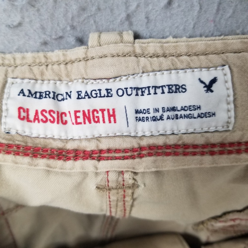 American Eagle Cargo Shorts Men 34 Tan Classic Length Cotton Khaki Multi-Pocket - Picture 4 of 9